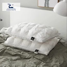 Liv-eSthete 흰색 거위 아래쪽 베개 다운 방지 왕 여왕 100%면 침구 3D 스타일 사각형 수면 드롭 231220