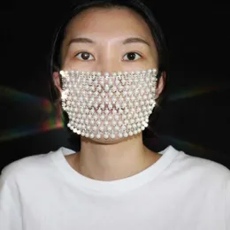 2020 Parlak Rhinestone İnci Yüz Maske Süslemeleri Kadınlar için Bling Elastikiyeti Kristal Kapak Yüzü Takı Cosplay Dekor Partisi Hediyesi Q273M