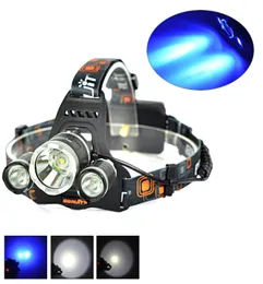 Boruit 6000lm 3x T6 Branco+2R5 LED azul 18650 farol farol Headlamps faróis farol da luz da luz da luz da luz da luz USB LAMP7193627