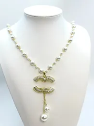 18k banhado a ouro marca de luxo designer pingentes colares cristal pérola carta gargantilha pingente colar camisola corrente jóias acessórios