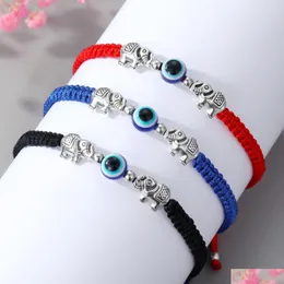 Charm Bracelets Blue Evil Eye Elephant Bracelets Women Men Lucky Handmade Red Braided String Adjustable Family Friendship Couple Brac Dhb4J