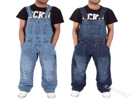 Men039S Jeans Men Casual övergripande förlora fickor Comfortabele denim Jumpsuits Bib Pants Plus Big Size Voor Man Blauw Broek2996682
