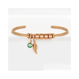 Kettengliederarmbänder, personalisierte Damen-Armbandmanschette, individueller Familienname, offener Armreif aus Edelstahl, 12 Farben, Geburtsstein, Böhmen, Lea, Dhzmt