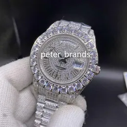 Prong conjunto diamante relógio masculino completo gelado relógio de pulso prata aço inoxidável caso pulseira diamante 43mm relógios automáticos masculinos251c