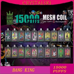 Original Bang King 15000 Puff Disposable E Cigarettes 1.0 ohm Mesh Coil 25ml Pod Battery Rechargeable Electronic Cigs Puff 15K 0% 2% 3% 5% Vape Pen Kit Customizable