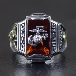 Thailand Silver ringer US Marine Corps Sniper Badges Ring S925 Silver Ring Men's Fashion 231220