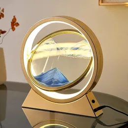 LED -ljus Creative Quicksand Table Lamp Moving Sand Art Bild 3D Hourglass Deep Sea Sandscape Sovrum för heminredning Gift 231221