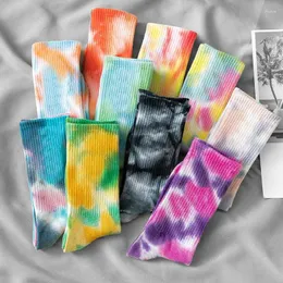 Meias masculinas Tie Dye Midtube High Top Basquete Hipster Street Skate Ins Hip Hop Europa e América