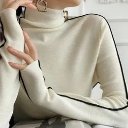 Pulloves Sweater de malha quente de tartaruga listrada feminina Primavera/verão Y2K elegante escritório coreano Feminino Design Bottom Jumper 231221
