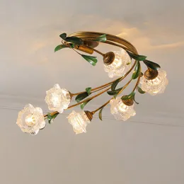 Французский зеленый металлический потолочный светильник, стеклянный абажур, ретро пасторальный стиль, домашний фонарь, скандинавская лампа для украшения комнаты, квартиры