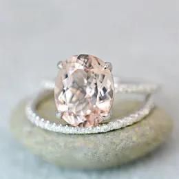 결혼 반지 여성 합금 세트 기념일 제안 명확한 거대한 Morganite 2 PCS 크기 6-10 생일 파티 약혼 선물 Ring2222W