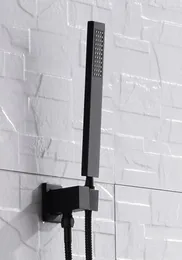Cabeça de chuveiro portátil de latão com mangueira longa de 15 metros e suporte de substituição para banheiro estilo quadrado preto sets9461144