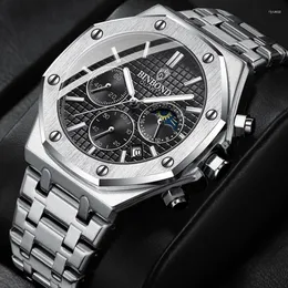 Armbandsur Binbong B0161 Top Luxury Man Business Quartz titta på kronograf armbandsur rostfritt stål rem 30m vattentäta modemän
