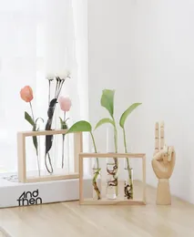 Vaser hem kreativa teströr glas planter terrarium blomma vas med trähållare förökning hydroponic växtbord ornament9849666