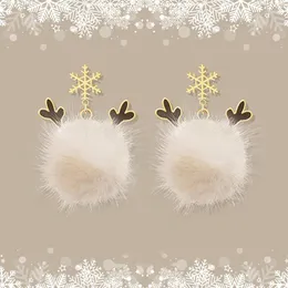Dangle Earrings Fashion Hair Ball Cute Deer Jewelry 2023 Winter Wholesale Christmas Snowflicklakes Cartoon Women Exclues as Hight