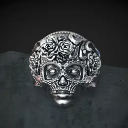Уникальное кольцо из нержавеющей стали 316L с тяжелым сахарным черепом, мужское кольцо с мандалой и цветком Santa Muerte, байкерские украшения, размер 7 - 142986