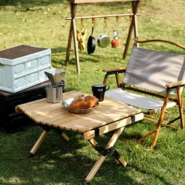 Camp Furniture Outdoor Folding EEGG Roll Table Camping Portabelt fast trä för familjen Travle Vandring BBQ