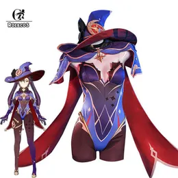 rolecos 게임 Genshin Impact Mona Cosplay Costume Mona Cosplay 의상 의상 섹시한 여성 점프 수트 할로윈 바디 수트 모자 숄 풀 세트 Y0275K