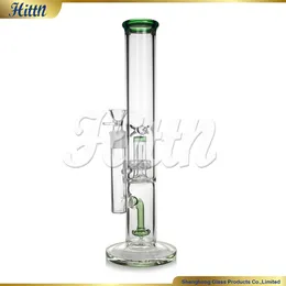 Hookahs Glass Bong Big Double Showerhead Percolator Glass Pipe 15'' 5mm Thick with 18mm Bowl Green