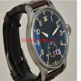 Erkekler Spor İzler Yeni 42mm Büyük Montre D 'Aviateur Siyah Dial 510401 Otomatik Erkekler İzle Gümüş Kılıf Deri Kayış Hig2950