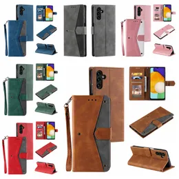 Läderplånbokfodral för Moto G Play 4G 2024 Power 5G G84 G54 Google Pixe 8 Pro 8a 7 7A One Plus 12 AVE 2V KONTRAST FÄRG -ID HÅLLER Hit Flip Cover Hand Feeling Pouch