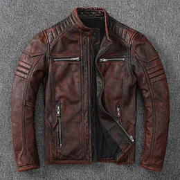 Futro męskie sztuczne futra Vintage Jackets Motorcycle Men skórzana kurtka 100% oryginalna skórzana skórzana płaszcz dla mężczyzn ubrania jesień azjatyckie rozmiar s-4xl m696 231220
