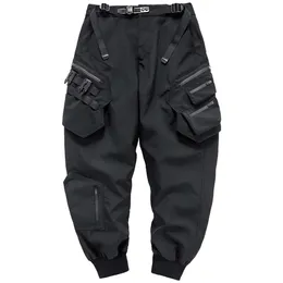 Men Tactical Cargo Fashion Functional Multi Pockets Trousers Hip Hop Streetwear Bomber Pants Techwear Black WB764