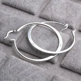 REAL 925 Sterling Silver Oval Big Hoop örhängen för kvinnor platt tunna runda bröllop smycken tillbehör punk brincos joyas de plata 278c