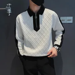 Autumn Winter Zipper Manga longa Men Sweetshirs Argyle Moda xadrez Splicado Hit Business Casual Pullovers de grandes dimensões 231221