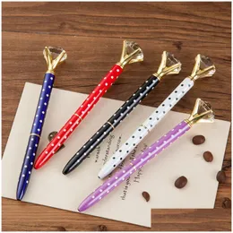 Ballpoint Pens Wholesale 20Pcs Kawaii Crystal Ball Ballpen Fashion Dot Girl 19 Carat Large Diamond Pen For School Stationery Drop De Dh5Uo