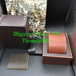 Cajas de cuero de color marrón de calidad Caja de regalo 1884 Caja de reloj Folletos Tarjetas Caja de madera negra para reloj Incluye certificado Nuevo 245f