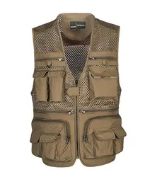 Whole Mens Vests Sleeveless Jacket Cotton Colete Travel Pocket Reporter Journalist Pographer Vest Waistcoat 4xl Gilet Khak7692221