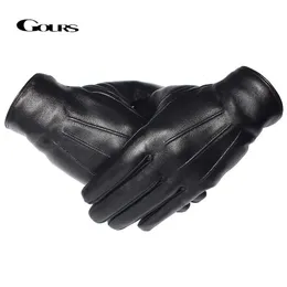 Gours Winterhandschuhe Männer echte Lederhandschuhe Touchscreen schwarzer Schaffell Wolle Futter warme Fahrhandschuhe GSM050 231221