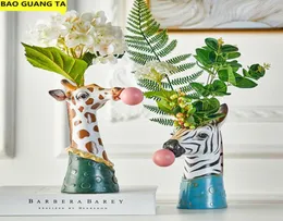 Bao Guang TA żywica zwierząt wazon wazon kwiatowy guma gumowa dekoracja dekoracja symulacji Zebra Panda Deer Creative Crafts Decor 2103102587113