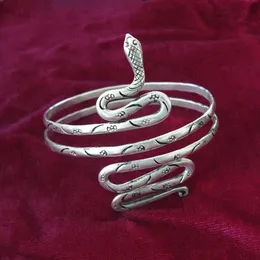 Chinese 100 handmade Miao jewelry hand silver bracelet arm ring plate snake 231220