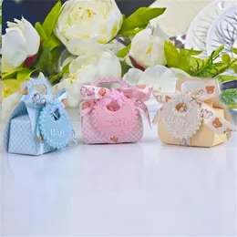 24pcs urso forma de caixa de doces Diy Party Gift Bristing Baby Shower Party Boxes Candy Box com Bib Tags Ribb232Q