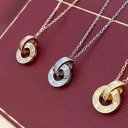 Collares de diseño para mujer Cadena de moda Anillo doble Joyería de lujo Circón Diamante Acero inoxidable Plata Cadenas de oro rosa Desig272S