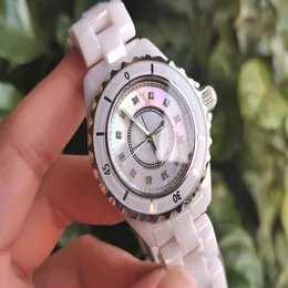 Famous Brand Women Ceramic Watch Mother Pearl Shell Dial 12 Diamond Clock Men Unisex Fashion Watch213m