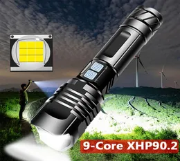 XHP902 9CORE Süper Güçlü LED El Feneri Torçu USB XHP702 ZOOM Taktik Torch 18650 26650 USB Şarj Edilebilir Battey Işık 30W8387776