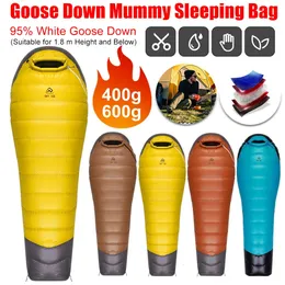 Gans Down Camping Sleeping Bag Ultraleichter Mumien Winter im Freien warme wasserdichtes Ausrüstung für Rucksackwanderungen 231221