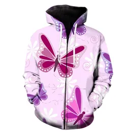 Moda dos desenhos animados borboleta 3d impresso masculino outono legal manga longa primavera harajuku streetwear oversized zíper hoodie roupas 231220