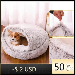 Cama de gato redonda de pelúcia colchão para animais de estimação quente macio e confortável cesta gato e cachorro 2 em 1 pequeno saco de dormir ninho 231221