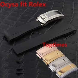 Gül altın toka ocysa black alt 20mm dayanıklı su geçirmez bant izleme bantları saatler aksesuarlar katlanır toka kauçuk strap267b