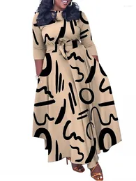 女性のためのエスニック服ダシキファッションアフリカ服秋のハイウエストプリントビッグサイズエレガントなドレスミディローブ