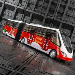 Large Alloy Extended Bus Model City Simulation Articulated Double Section Sightseeing Sound And Light Car Boy Christmas Gift 231221