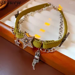 Choker Drayeye Y2K Stars Tassels Halsband för kvinnor Pu Vintage Korean Fashion Hiphop Collares Para Mujer Green Punk Style SMycken