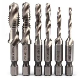 Satış 6PSC HSS Yüksek Hızlı Çelik Matkap Bitleri Set 14quot Hex Shank Metrik Vidalı İplik Tap Taper Matkap Bit M3 M4 M5 M69320763