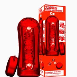 Masturbatoren Wireless Explosive Shooting Aircraft Cup Masturbationgerät Crystal Transparent Double Vibration Ball Male 231221