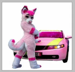 2019 Long Fur Fursuit Wolf Fox Pink Husky Dog Mascot Costume Suit Adult8566313