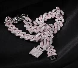 Lüks Tasarımcı Kolye Mens Beyanı Elmas Küba Bağlantı Zinciri 13mm Pembe Buzlu Hip Hop Bling Zincirleri Takı Rapçi Moda AC4736302